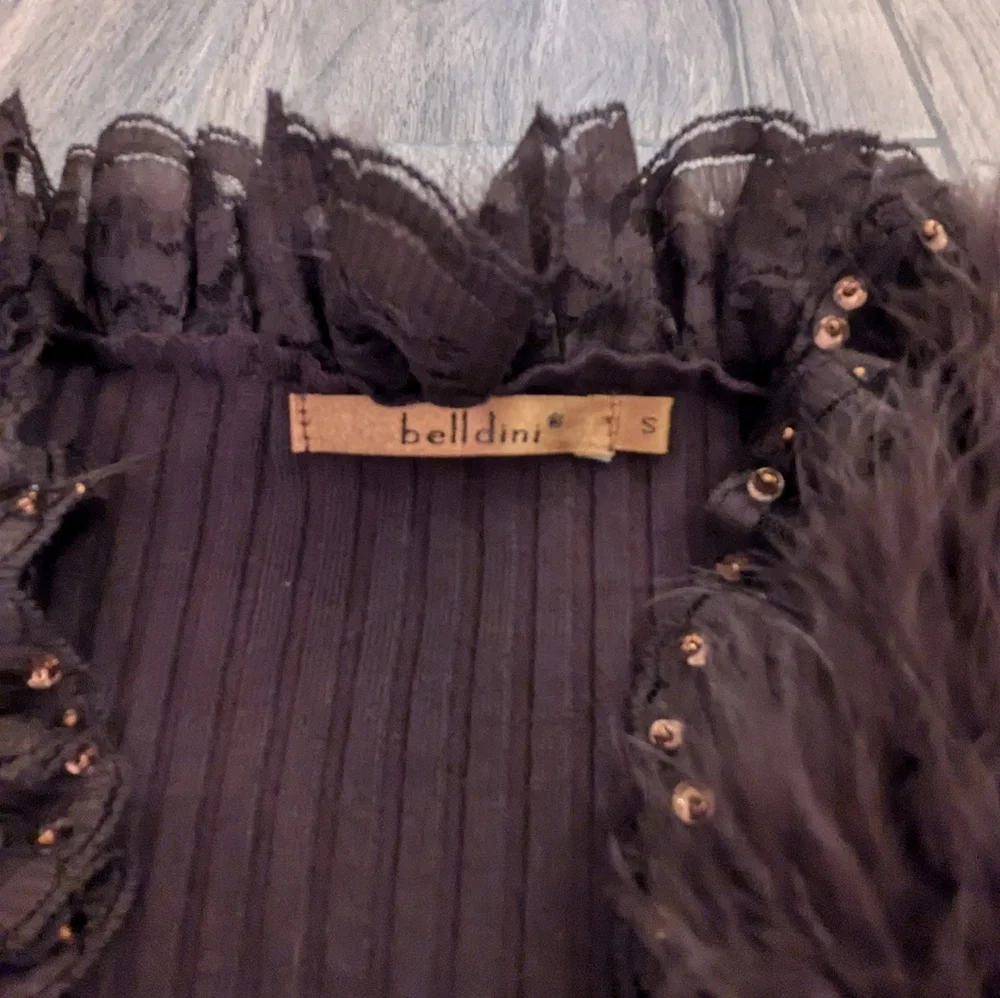 Vintage Belldini Brown Y2K 90s Lace Sequin Feather cuffs Ruffle Sweater - Picture 2 of 6